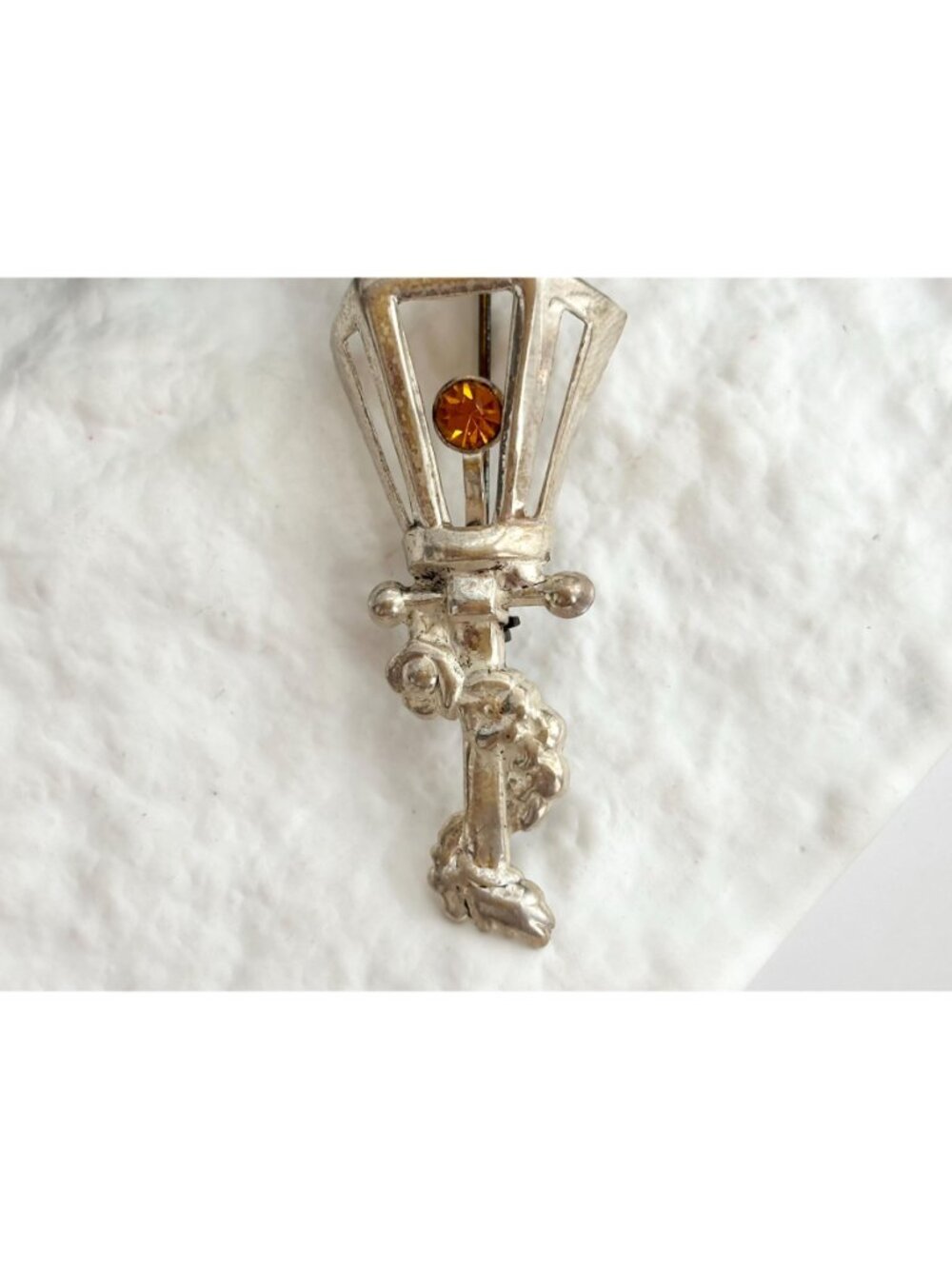 Lang Sterling Circa 1950's Lamp Post Citrine Sterling Silver 925 Vintage Brooch - Picture 11 of 13